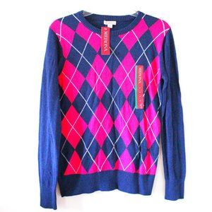 Merona Women's Blue and Pink Argyle Sweater